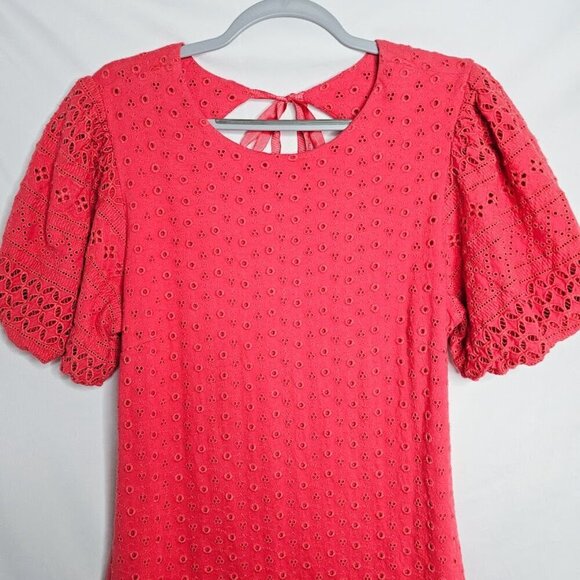 FREE PEOPLE Apricot Rose Mini Dress STRAWBERRY SPRITZ PINK size L Puff Sleeve - Picture 5 of 10